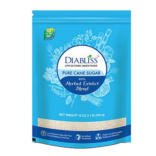 Granulated Pure Cane Sugar with Herbal Extract Blend - Low Glycemic Sugar - Regular Sugar Substitute - Extracts of Turmeric, Cinnamon, Ginger,Fenugreek,Gooseberry,Pomegranate - Stevia Free - 1lb