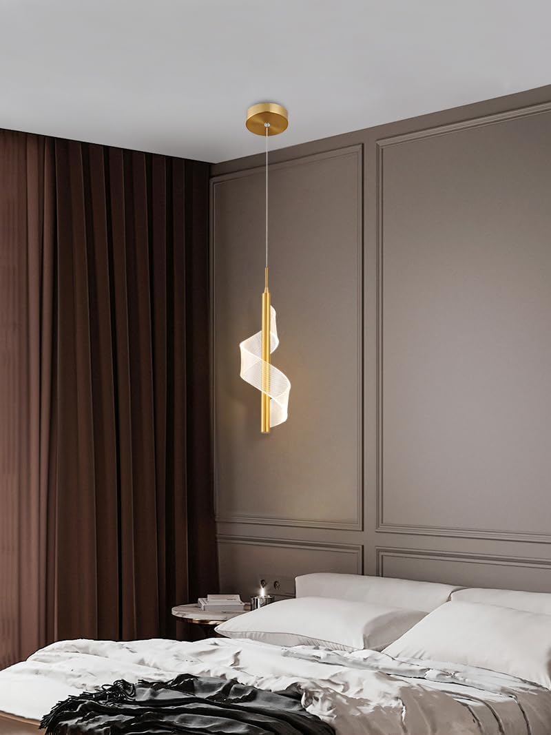Modern LED Pendant Light Fixture Bedroom Hanging Lamp,Crystal Acrylic Ceiling Light,6W(Single Head) LED Chandelier Ceiling Fixtures,Gold Finish Pendant Lamp,Hotel Hanging Light,Warm White 3000K