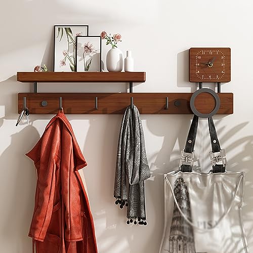 Crochets muraux avec étagère, porte-manteau en bois pour entrée, salon, chambre à coucher, 5 à 10 crochets, solution de rangement murale