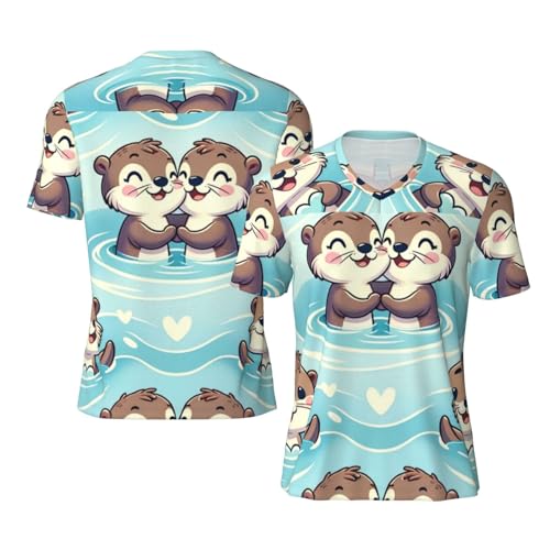 Stylish Athletic Sports Jersey Playful-Otter-Cuddles Men's Rugby Jersey 3X-Large Black