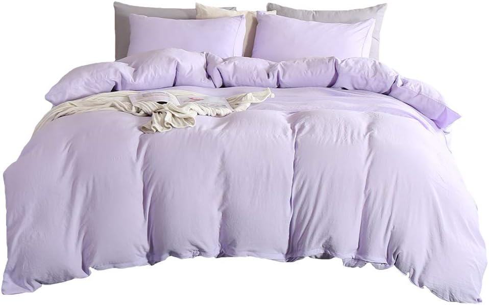 MOVE OVER 3 Pieces Lavender Bedding Light Purple Duvet Cover Set 100% Washed Microfiber Quilt Cover Soft Lilac Purple Bedding Sets King 1 Duvet Cover 2 Pillowcases (King, Lavender)