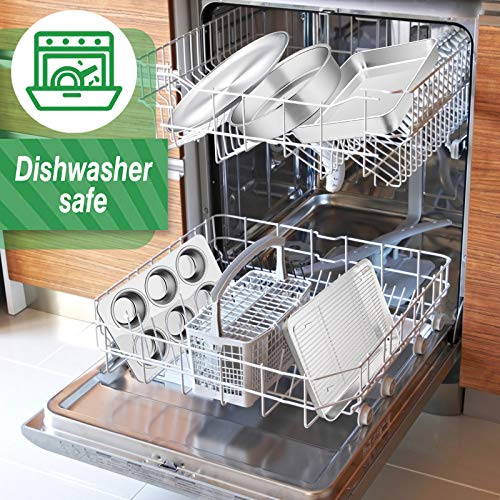 Toaster Oven Bakeware Set, E-Far 6-Piece Stainless Steel Small Baking Pan Set, Include Cake Brownie Pan/Cookie Sheet With Rack/Muffin Tin/Pizza Pan, Non-Toxic & Healthy, Easy Clean & Dishwasher Safe #TOP4