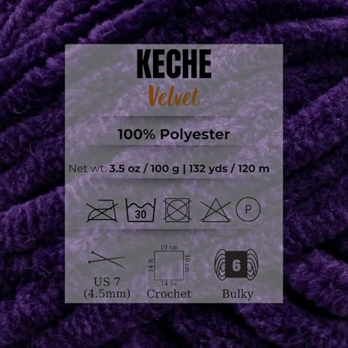 Image of Keche Velvet Yarn for Crocheting, Soft Chenille Bulky Baby Blanket Amigurumi Yarn 2x100 gr (2x132 yds) (2 Skeins) Purple
