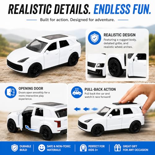 Image of Braintastic Model Diecast Car Toy Vehicle Pull Back Friction with Openable Doors Light & Music Toys for Kids Age 3+ Years (Porsche Small White)