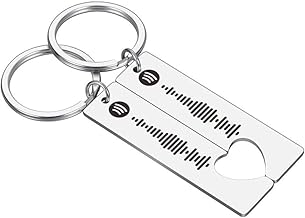 LUIGI Stainless Steel Wacky A Pair Heart Couple Keychain Personalized Spotify Code Keychain Custom Music Spotify Scan Code Key Chain Valentine'S Day Gift, Silver