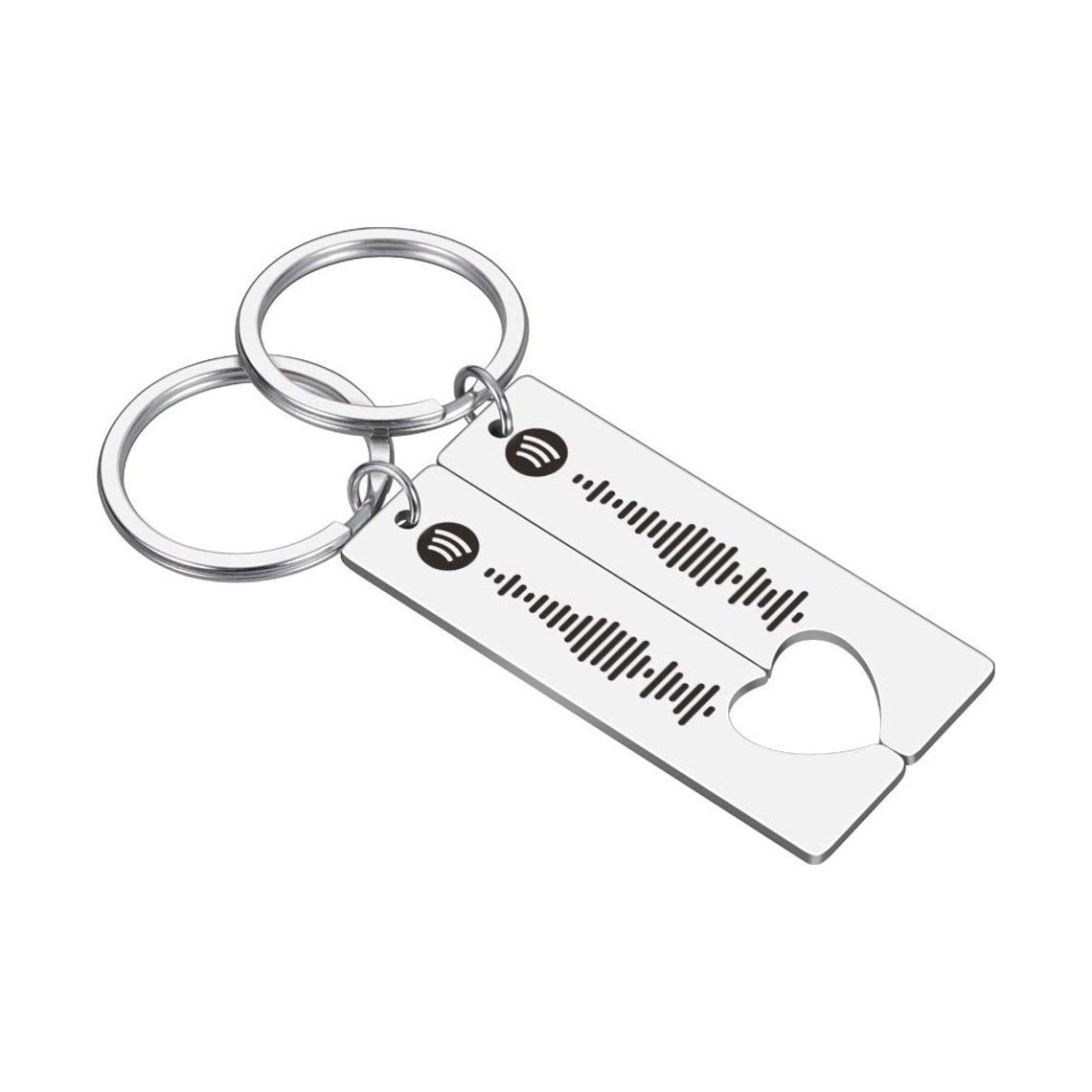 Stainless Steel Wacky A Pair Heart Couple Keychain Personalized Spotify Code Keychain Custom Music Spotify Scan Code Key Chain Valentine'S Day Gift, Silver