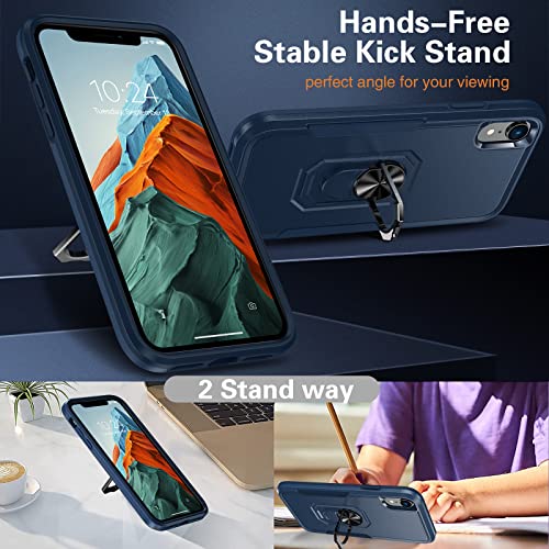 Oneagle For Iphone Xr Case, 2 In 1 Heavy Duty Kickstand Iphone Xr Case With [Tempered Glass Screen Protector][ 360°Rotating Ring Stand]Slim Military Grade Shockproof Phone Case For Iphone Xr 6.1 Inch #TOP2