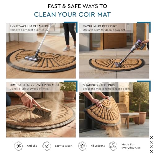 Image of Encasa XO Half-Round Coir Doormat | Heavy-Duty Rubber Entrance Mat-75x45 cm