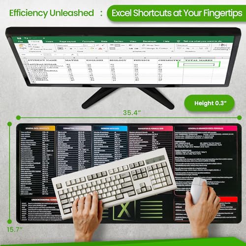 FZGuides Large Excel Shortcut and Reference Mouse Pad | Extended Office Desk Mat with Excel Shortcuts & Formulas | Waterproof | XL Giant Deskpad for Desk Multispandex and Rubber 35.5" x 15.7"