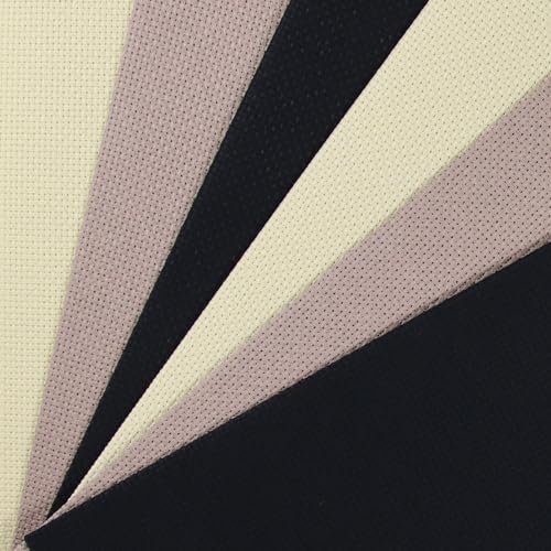 Image of KCS 6 pc of 12 inch x 18 inch(30cmx45cm) 14CT Counted Cotton Aida Cloth Cross Stitch Fabric (Yellow Beige it+Coffee+Black)