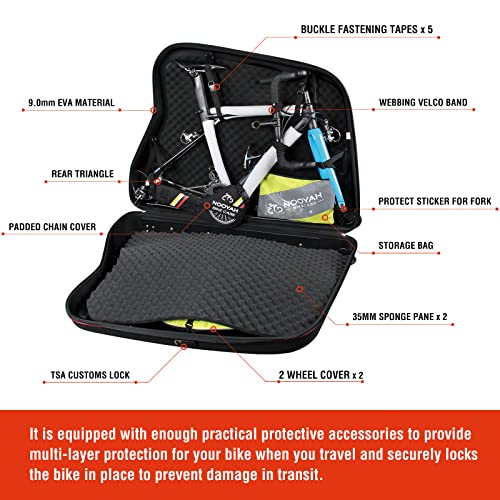 NOOYAH Bike Travel Case Hardshell Bicycle Airplane Travel Bag Lightweight & Durable Cycling EVA Pod with TSA Lock for Road and MTB Bikes Transport (Black)
