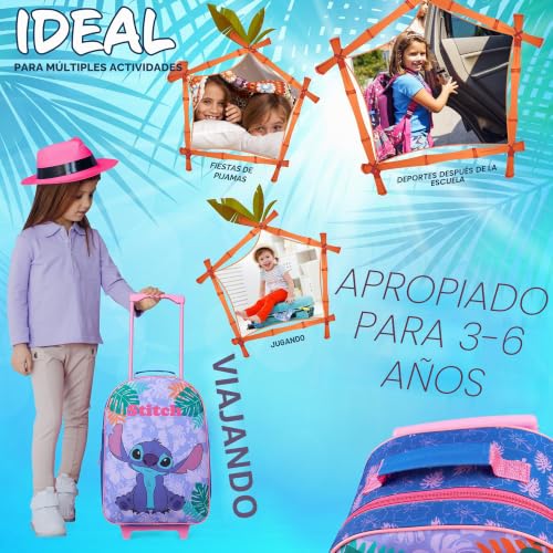 Miniatura 5 de Disney Maleta Niñas Con Ruedas - Maleta Infantil Equipaje De Mano Trolley - Maleta De Viaje Cabina 47x30x17 Cm - Maleta Disney Stitch Minnie Mouse Frozen Con Asa Extensible Y 2 Ruedas Azul Stitch