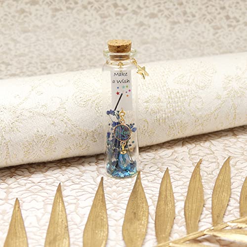 Bouteille en verre message Make a wish violet bleu et plume décorative