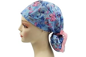 Cute Cartoon Women's Ponytail Scrub Work Cap in Stitch & Lilo Design