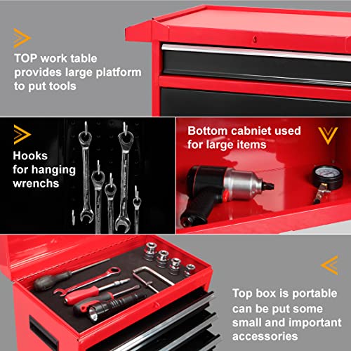 Big Red 5-Drawer Rolling Tool Chest/Box With Wheels,Metal Removable Tool Storage Cabinet For Garage And Workshop,Red/Black,Atbt3426R-Rb #TOP3
