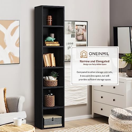 Oneinmil Tall Narrow Bookshelf, 6-Tier Cube Display Rack, Modern Corner Bookshelf With Storage Space, Storage Cabinet For Home Office,Black #TOP3
