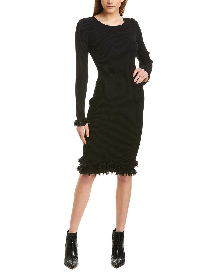 MILLY Womens Pleated Wired Trim Sweaterdress Black S