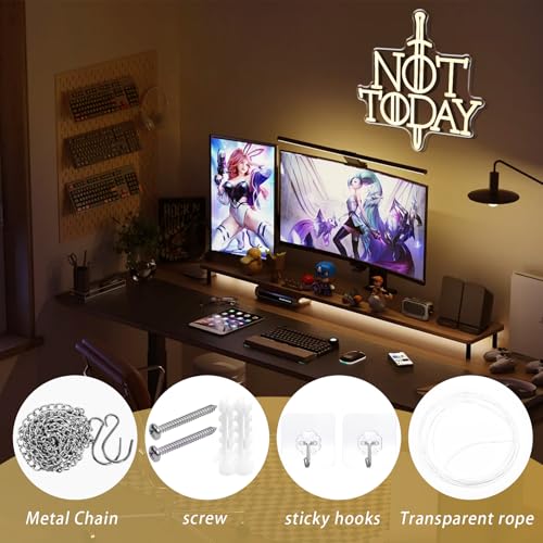 Image of Not Today Neon Sign, Anime Sword Neon Light for Man Cave Living Room Decor | USB Powered with Dimmer Switch Not Today Anime Game LED Light Sign for Bedroom Party Dorm Man Cave Living Room Game Room