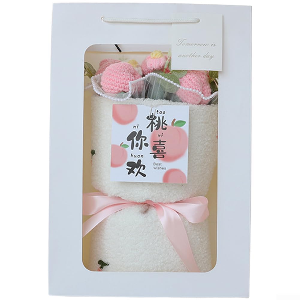 TVANTRUXIS Hand Woven Artificial Flowers, Crochet Fruit Bouquet Multicolor 35x25 cm 6 pcs with Light and Card(6 Peach Trees)