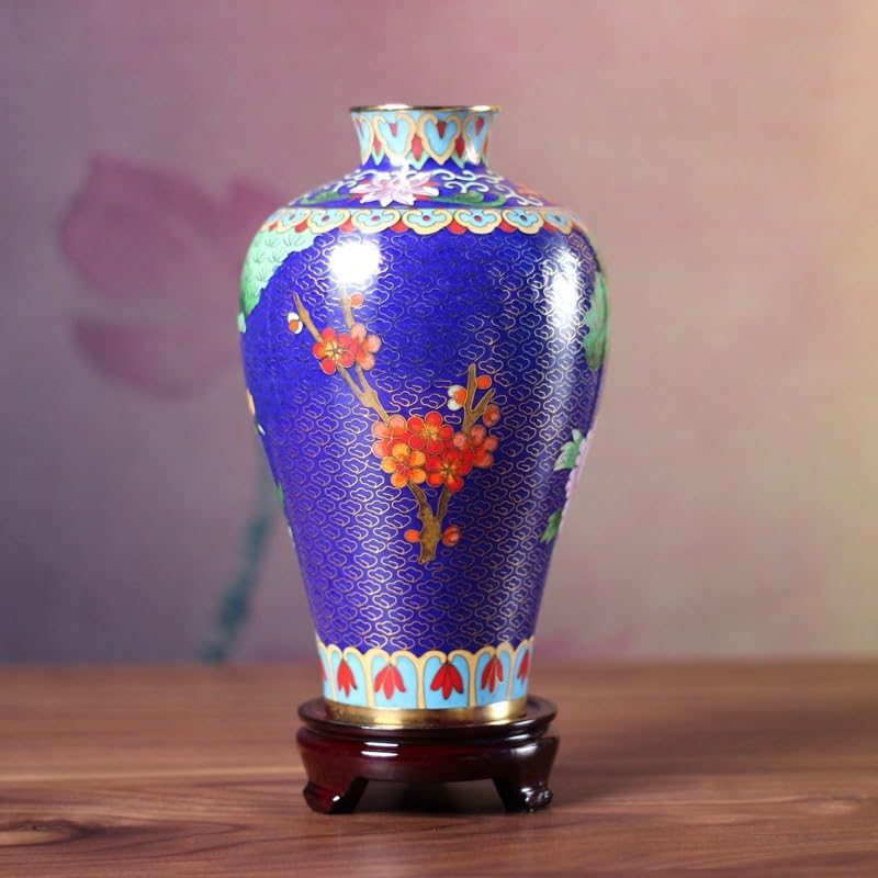 七宝焼、花瓶，金工，金属工芸，黒い鶴の絵柄の花瓶 約28cm 七宝焼、花瓶，金工，金属工芸，黒い鶴の絵柄の花瓶 約28cm