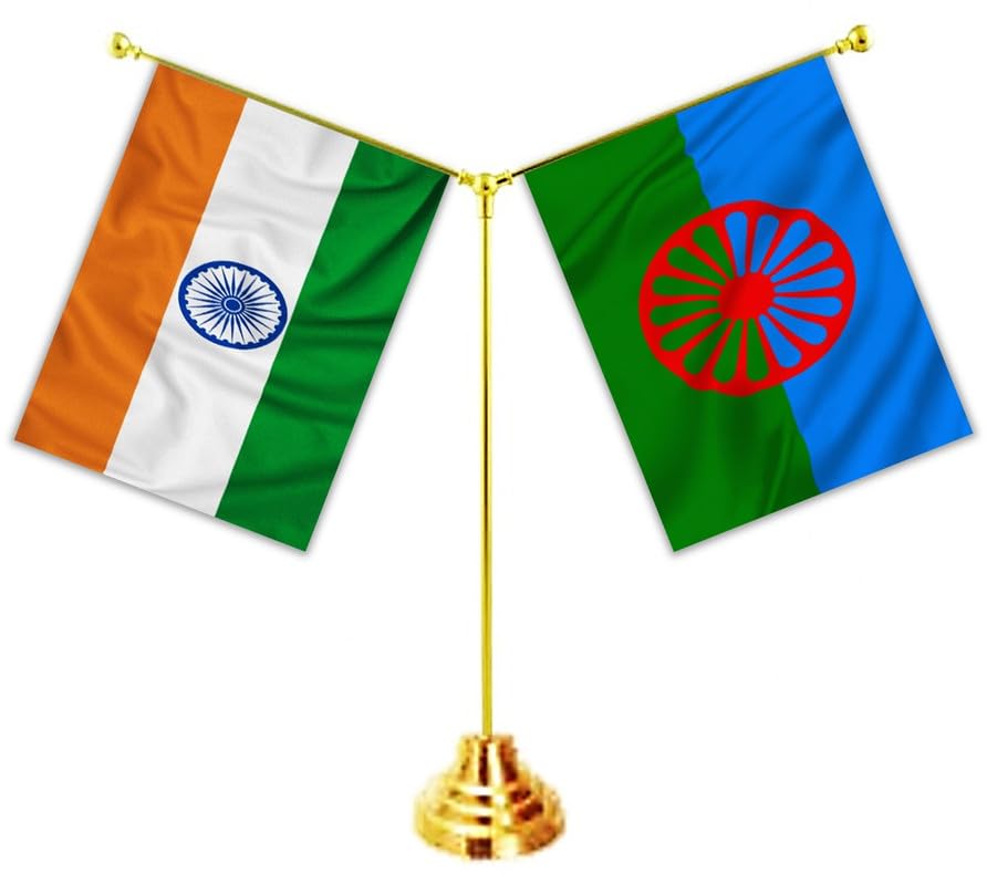 ROMANI PEOPLE & INDIA Miniature Flags - Shining & Bright Cotton Cloth with Y-Shape Classy Brass Base Table Stand-picture-20
