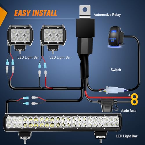 Image of Nilight 20 Inch126W Led Light Bar Spot Flood Combo 2PCS 4 Inch 18W Led Pods Flood Boat Lights Driving Fog Lights Work Light for Trucks With 16AWG Off Road Wiring Harness- 3 Leads, 2 Years Warranty