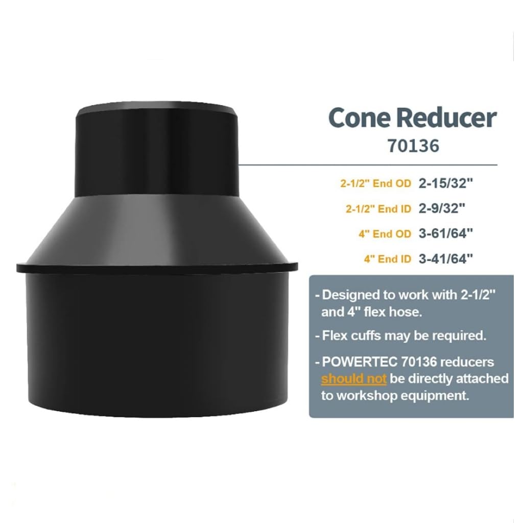 Raccord réducteur de cône de tuyau de collecte de 10,2 cm à 6,3 cm pour systèmes de collecte du bois