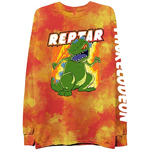 Nickelodeon Mens Long Sleeve Shirt - #TBT Mens 1990's Clothing - Reptar Tie Dye Long Sleeve (Orange Tie Dye, X-Large)