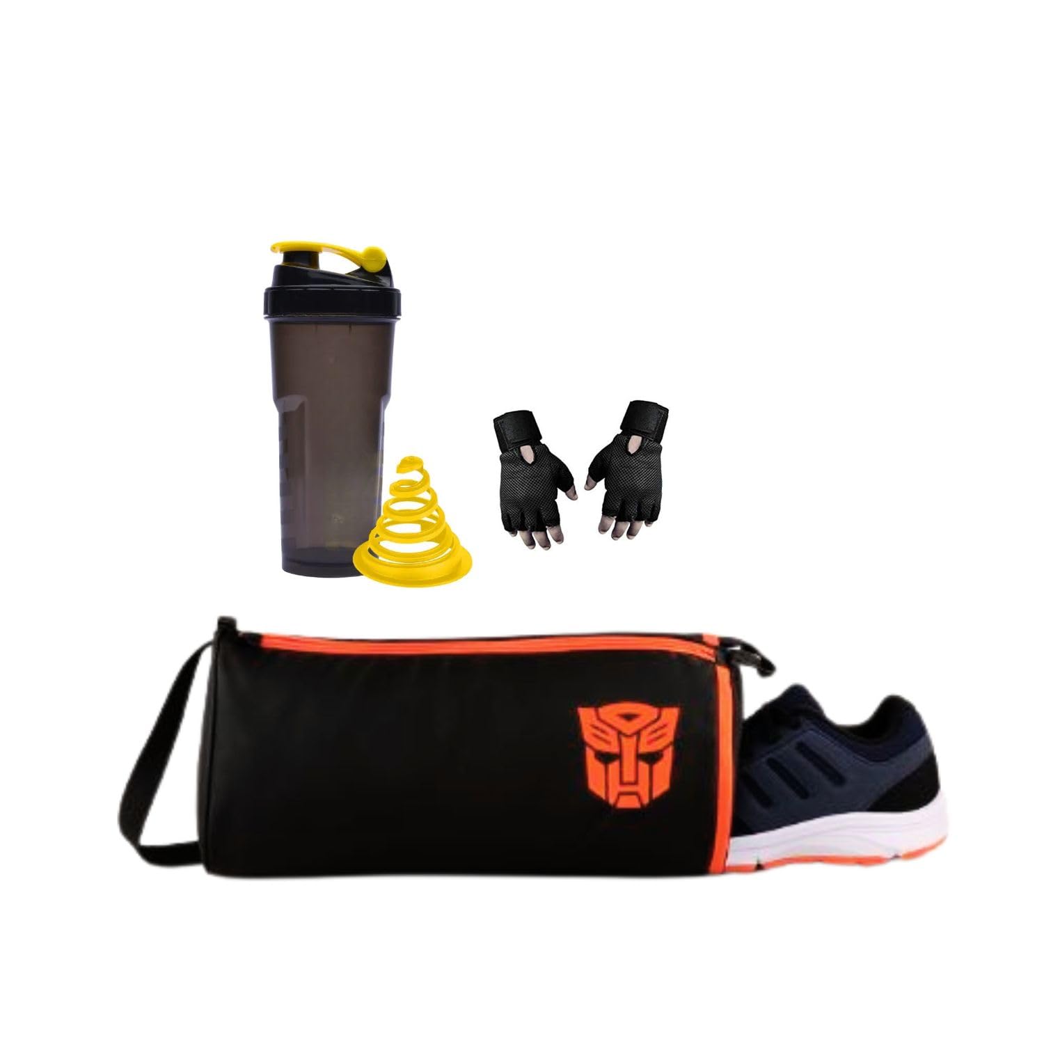 JAIS BOY Gym Bag Set with Protein Shaker Bottle, Workout Gloves, Black with Orange Accents, Transformers-Themed Duffel Bag for Fitness, Travel, Sports Activities-image-29
