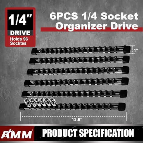 Image of AMM 6-Piece Socket Organizer,1 /4 inch Drive ABS Tools-Socket Holder,Heavy Duty Socket Racks,Premium Quality Socket Clip Rail Holder,The best tool trays in the garage