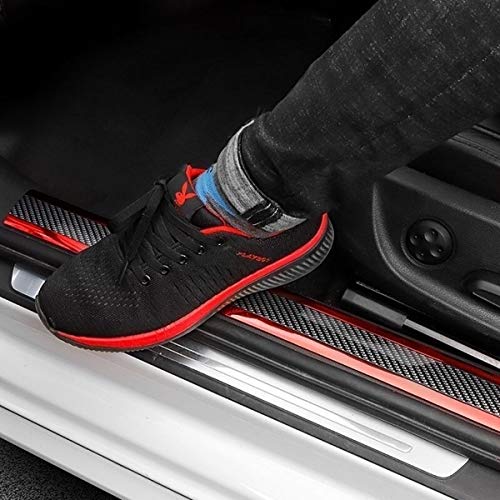 Door Entry Guards Scratch Cover Protector Paint Threshold Guard,Carbon Fiber red Edge Rubber car Bumper Door Guard/Rear Bumper Guard Scratch Scratch Protection Strip 100% Waterproof(width5CM long2.5M)