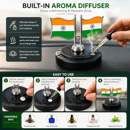 Image of Solar Flag for Car Dashboard | Aroma Diffuser Air Freshener for Car | Solar Rotating Flag for Car Interior | Interior Perfume Diffuser for Office Desk & Table Decoration