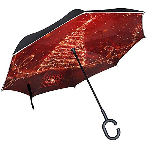 Preisvergleich Produktbild Merle House Glücklicher Weihnachtsbaum-Schneeflocke-Regenschi... Regenschirm, Winter-roter Schnee-Golf-Regenschirm-winddichtes C-Griff-Regen Sun-Auto