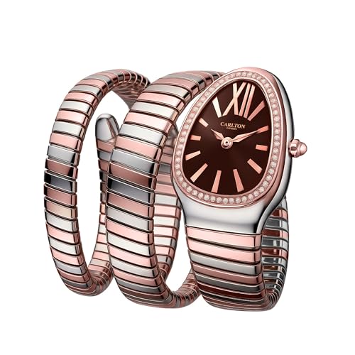 Image of Carlton London Women Charmer Analog Watch, Snake Design Bracelet, Stainless Steel Strap, Quartz Movement, 30M Water Resistant