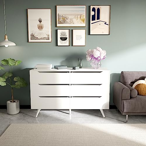 WAYTRIM 6 Modern Dresser White Dresser with Handles Wood Dresser Storage Dressers Organizer Wide Chest of Drawers for Bedroom Hallway Living Room, White - Thumbnail 2