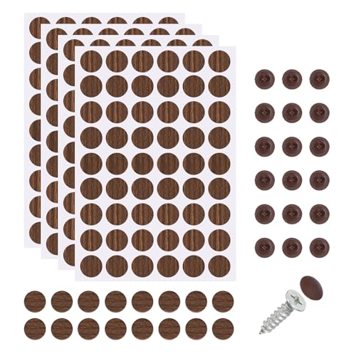 uxcell 216Pcs Screw Hole Stickers and 200Pcs Screw Cover Caps, 12x3.5mm Dustproof Cap Hole Cover Sticker Set ABS Phillips Screws Head for Furniture Cabinet Wardrobe, Dark Brown