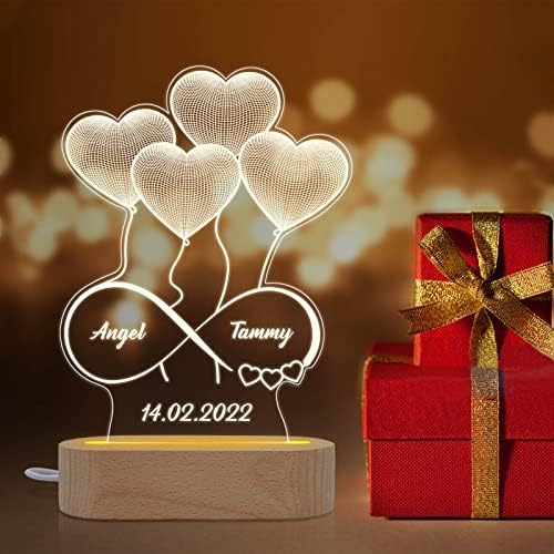 iDIY Personalised Heart Night Light with Your Names - Custom Love Acrylic Night Lamp, Glass Luminous Sign Personalised Desktop Decoration for Couple Lover Father Mother Family Friends Men Women