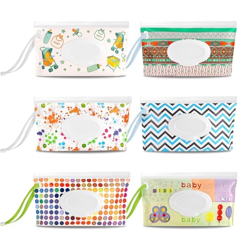 Image of 6 Pcs Wipes Dispenser, Sublaga Portable Baby Wipe Case, Refillable Baby Wipes Container, Wipe Holder, Keeps Wipes Fresh, Reusable Wet Wipe Pouch for Outdoor, Camping, Hiking, Travel