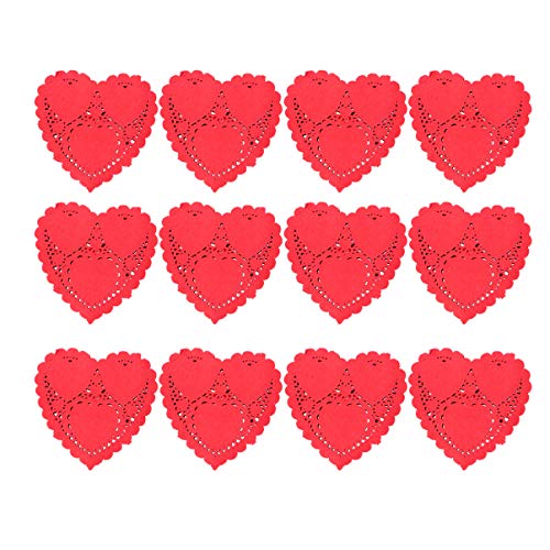 STOBOK 100Pcs Mini Napperons Coeur Saint-Valentin Absorbant l'huile en Forme de Coeur Napperons en Dentelle Papier pour La Décoration de Fête de Mariage de La Saint-Valentin 4 Pouces Rouge