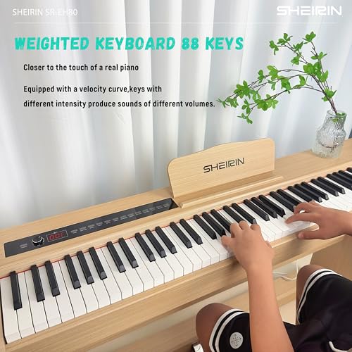 Sheirin Digital Piano Fully Weighted Keyboard 88 Keys Upright Acoustic Hammer Action Electric Stand Pedal Beginners Instrument SR-EH80
