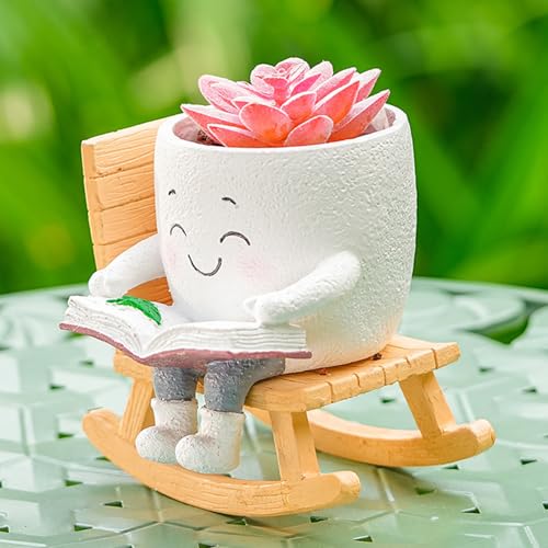 Pot de fleurs original avec chaise à bascule, idée cadeau déco - 5