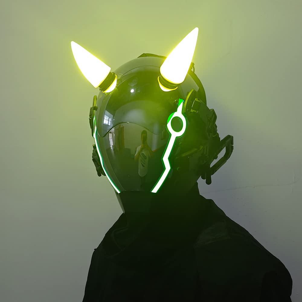 KYEDAY Masque punk pour homme, masque LED en corne de bœuf, accessoire de cosplay, d'Halloween, de fête, de musique (jaune)