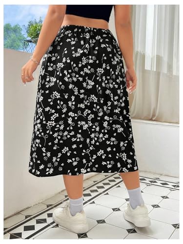 Floerns Women's Plus Size Floral Elastic High Waist Skirt Boho Slit Hem Midi Skirt2