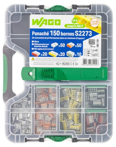 Wago - Malette de 150 bornes de connexion S2273 2, 3, 4, 5 et 8 entrées pour fils rigides, Cuivre