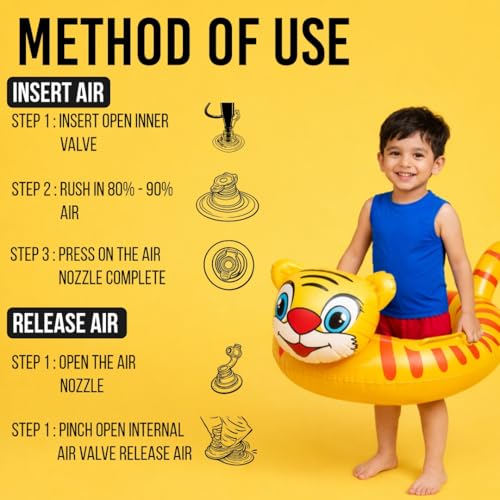 Image of Airavat Floats for Pool, Inflatable Pool Floats Swimming Ring, Swimming Float for Junior, Inflatable Floater, Water Float for Kids Swimming Pool Beach Summer Water Float Party Outdoor (Yellow Tiger)