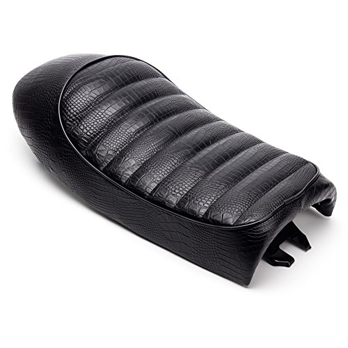 Triclicks Universal Crocodile Pattern Motorcycle Seat Saddle Retro Cafe Racer Seat Cover (Black)