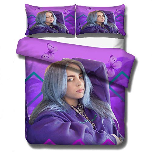 SixyeLiuzhi Estampado Digital en 3DJuego de edredón de plumón de Billie Eilish Tres Piezas,150x200cm (3 Piezas)