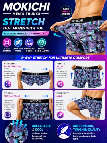 Image of Men's Printed Boxer Briefs | Comfortable Trunk-Style Innerwear with Elastic Waistband | Multicolor Pack of 3