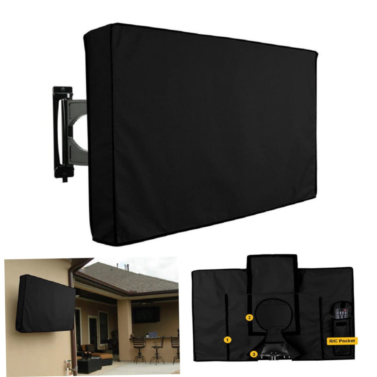 TOPBATHY Copertura Tv per Esterni Resistente alle Intemperie Oxford Nero con Protezione Tutto L'anno e Panno in Microfibra Incluso per Televisori da 40-42 Pollici