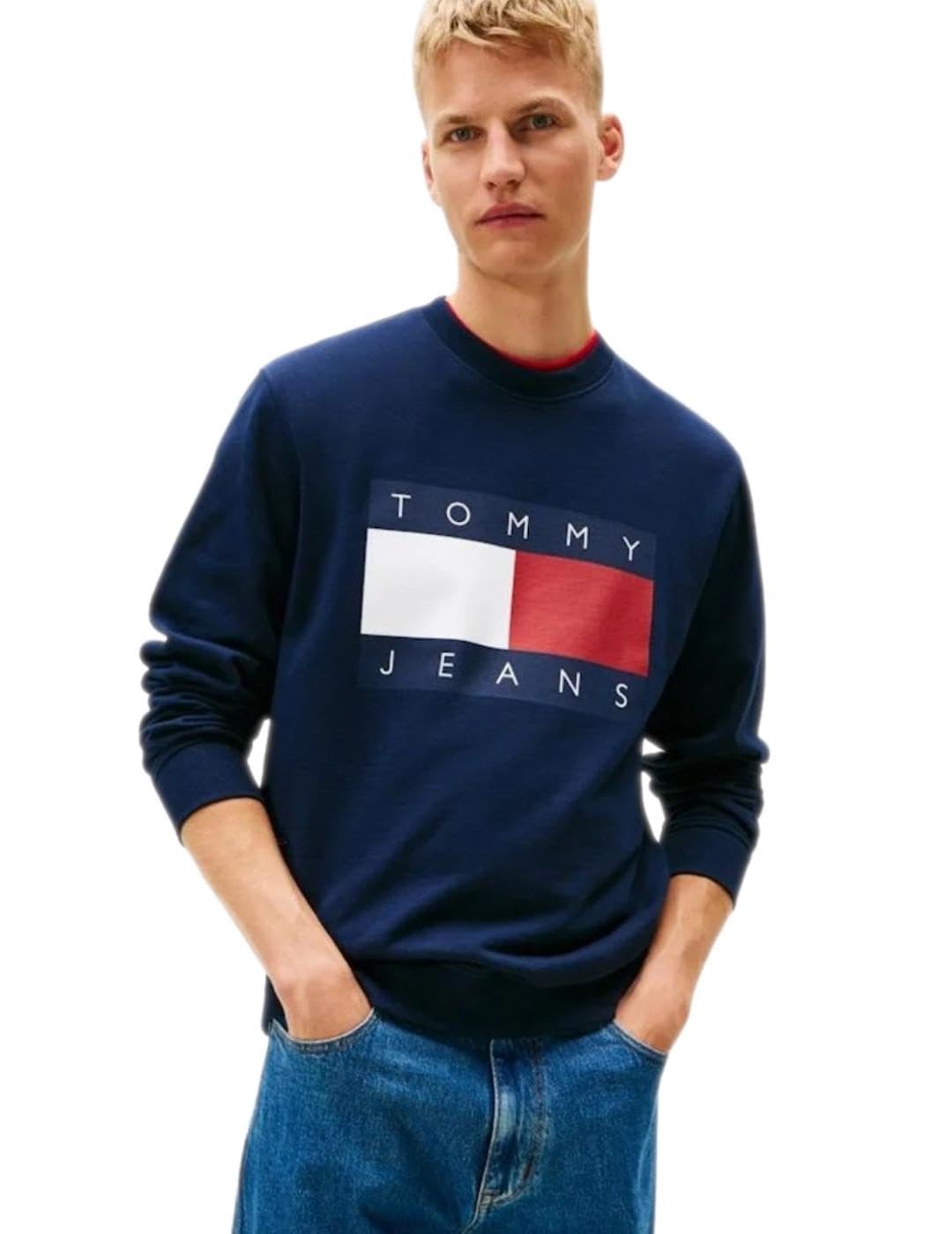 Erkek TJM REG BIG FLAG CNECK EXT Sweatshirt Dark Night Navy S